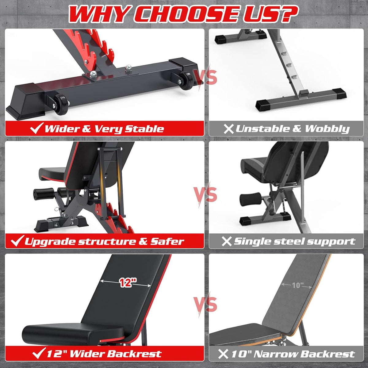 1200LBS Adjustable Weight Bench Press, Heavy-duty Workout Bench for Home Gym, Extra Headrest, Incline Decline strength Training Bench Press for Full Body Workout Extrem Stable