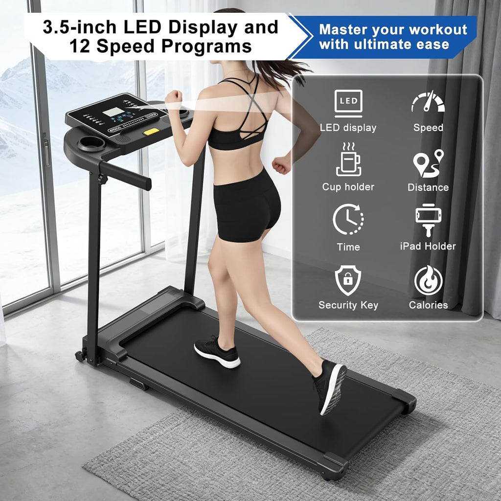 Treadmills for Home Walking Pad Machine- Foldable Treadmill with Handle Bar for Running Jogging Gym Compact Portable Small Caminadora Electrica Folding Quiet Tred Mills Motor & LED Dispay Pcrignbm