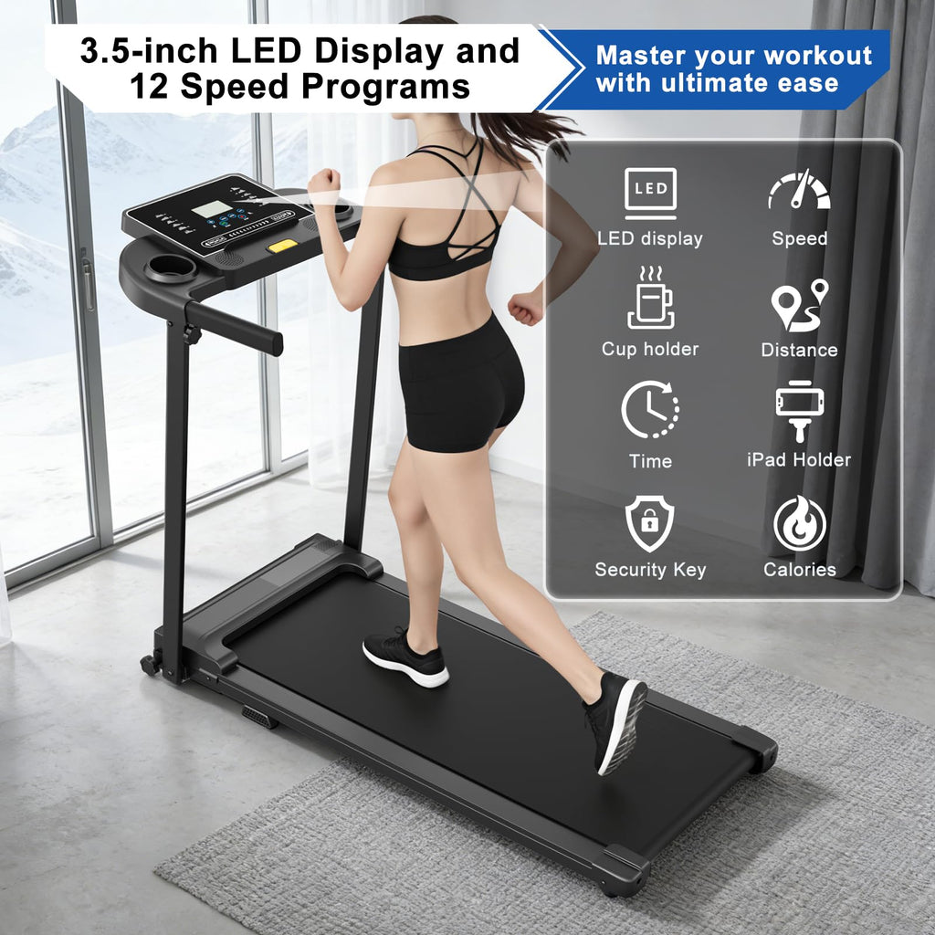 Treadmills for Home Walking Pad Machine- Foldable Compact Treadmill with Handle Bar Portable Small Caminadora for Running Jogging Gym Electrica Folding Tred Mills Motor & LED Dispay Pcrignbm