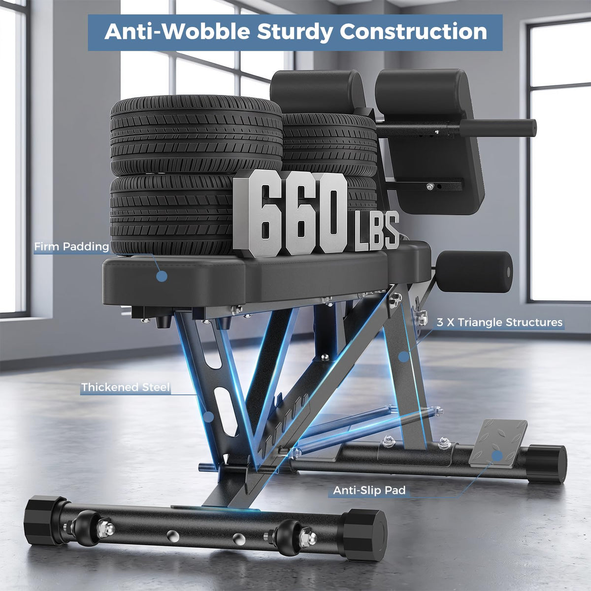 DUMOS Adjustable Weight Bench, 660 LBS Workout Bench Press with 2 Wheels