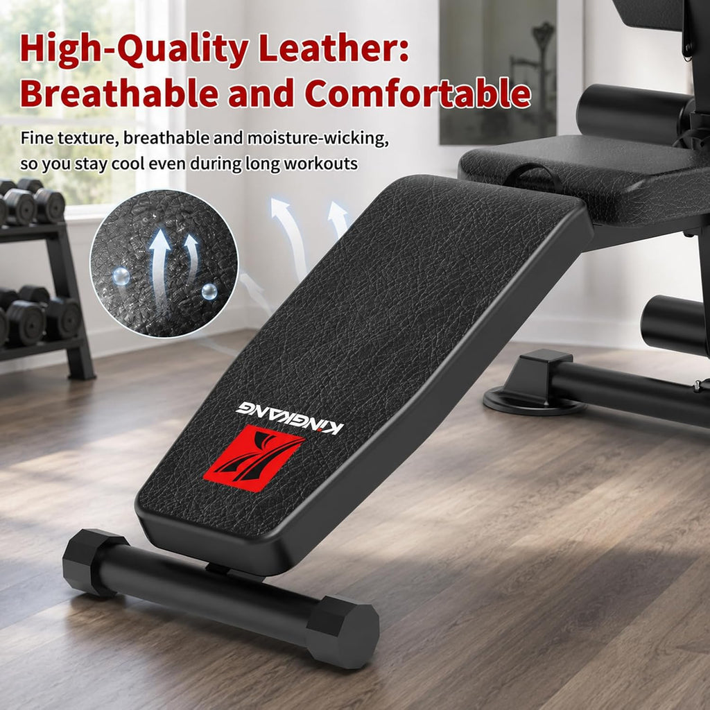 K KiNGKANG Adjustable Weight Bench, 660lbs Capacity Foldable Workout Bench with 7 Back Positions & 3 Seat Positions, Multi-Function Incline Decline Flat Exercise Bench for Full Body Workout, Home Gym Equipment