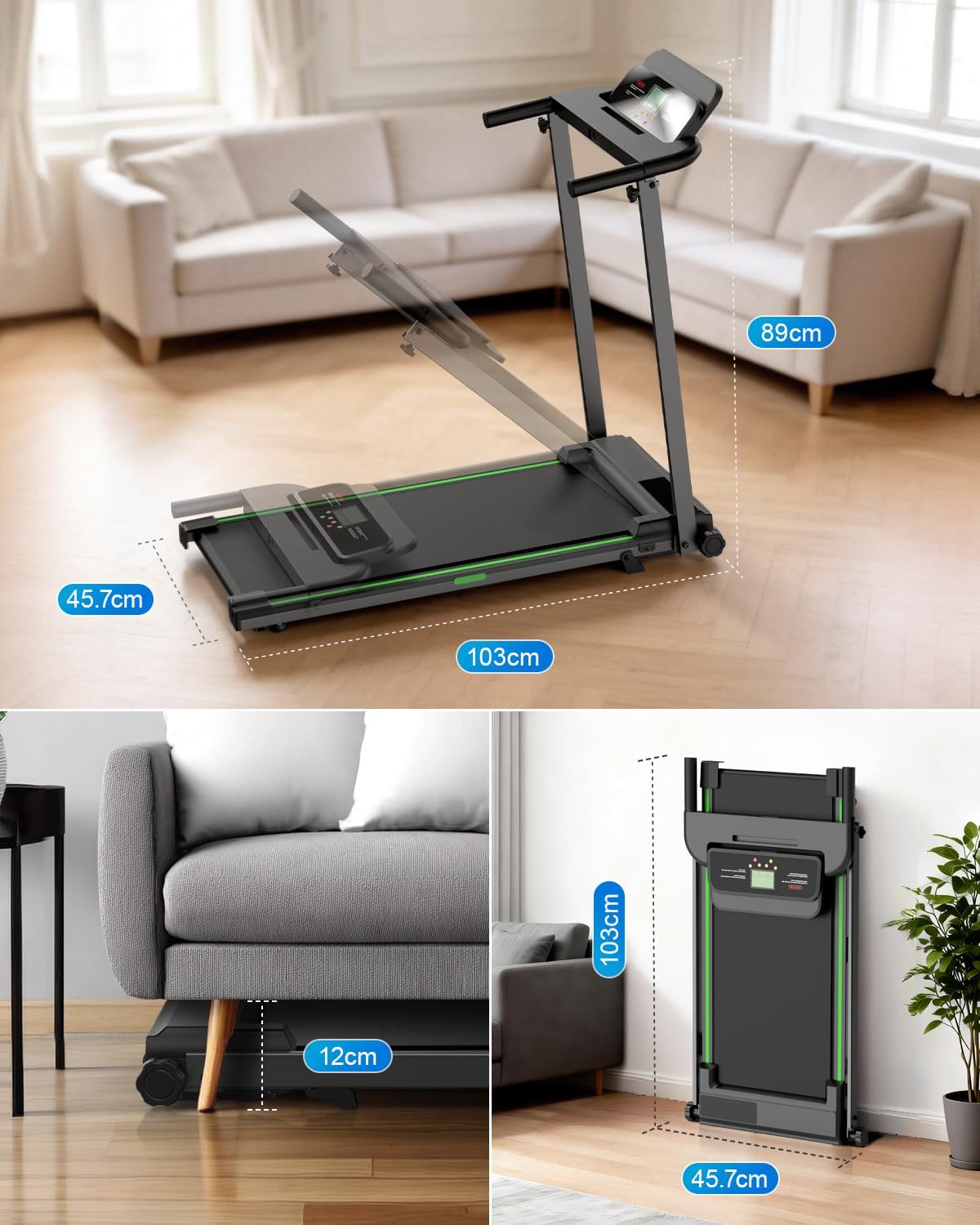 Treadmills for Home, Walking Pad with Incline, Caminadoras para Hacer Ejercicio, 0.6-6.2 MPH Portable Foldable Under Desk Caminadora, ElÃ©ctrica Casa Tredmill, Folding Compact Running Machine