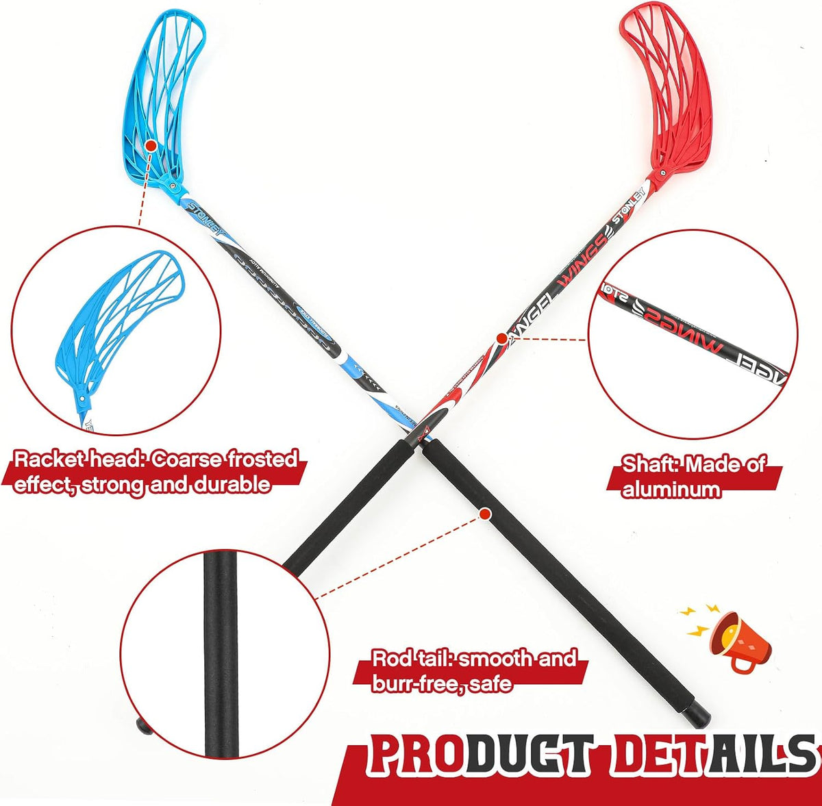 Leyndo 6 Pcs Floorball Sticks Round Alloy Shaft Floorball Hockey Stick, Red and Blue