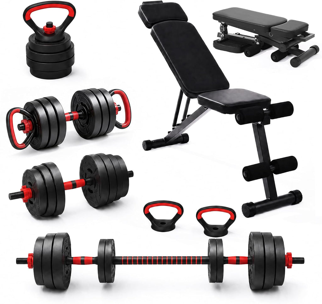 HulkFit Adjustable Dumbbells Set with Foldable Weight Bench, 40/60 LBS