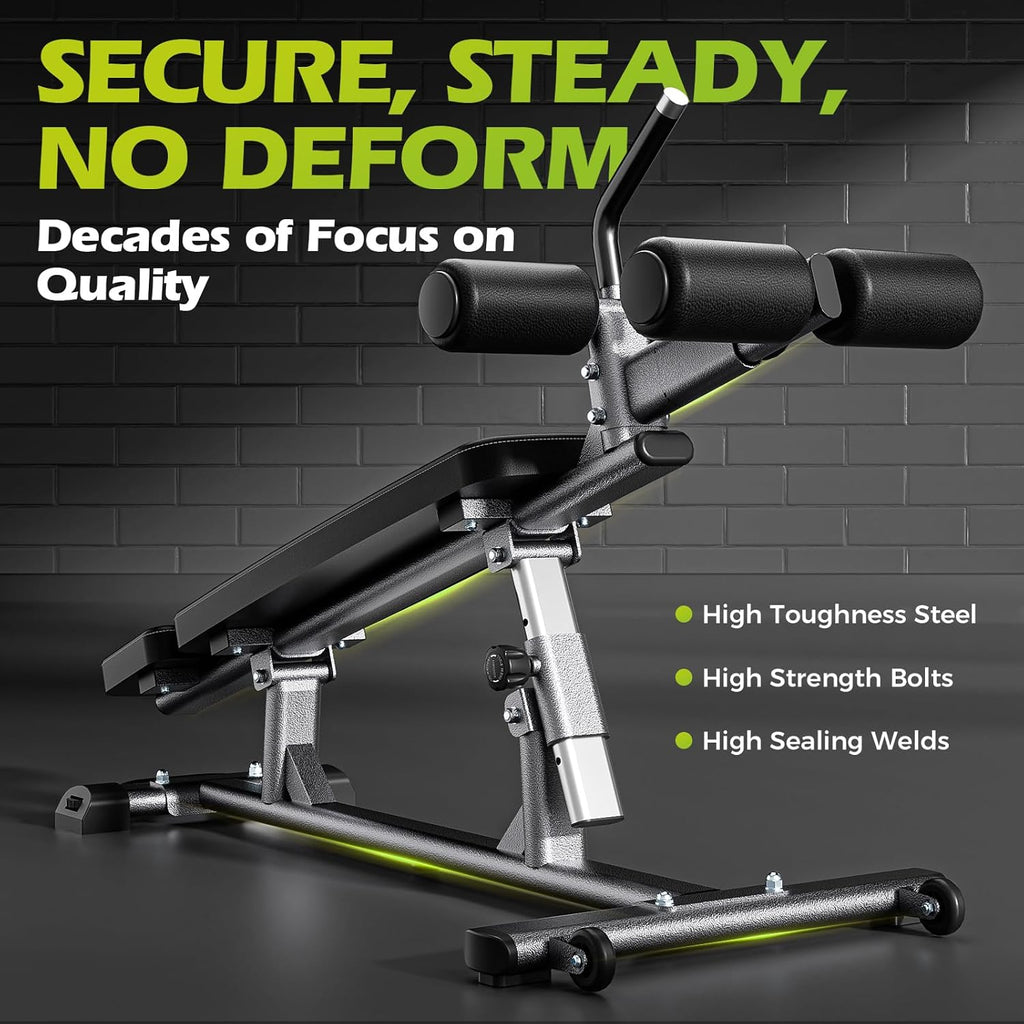 Semi-Commercial Sit-Up Bench with Reverse Crunch Handle for Ab & Core Workout and Decline Bench Press, Adjustable Weight Bench Press Set with 4 Adjustable Heights for Home Gym Strength Training