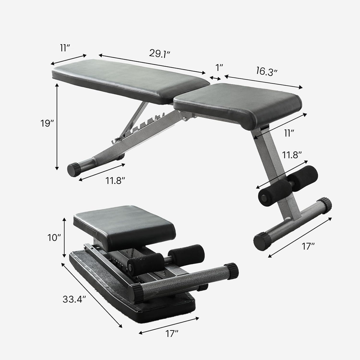 Finer Form 5-in-1 Weight Bench for Home Gym, Adjustable and Foldable