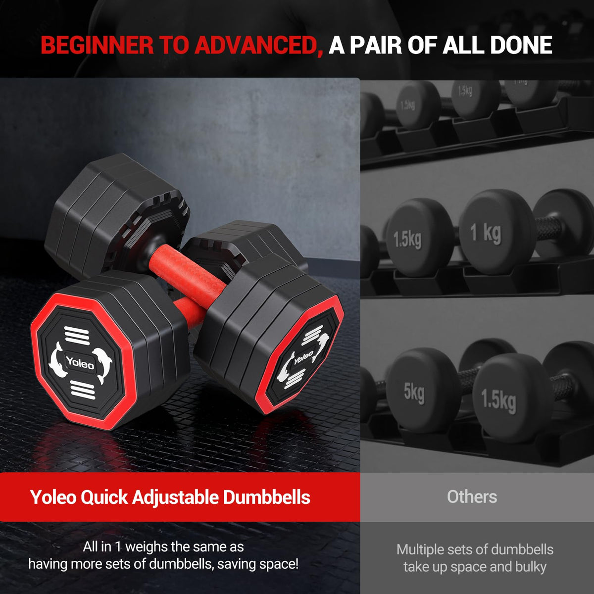 YOLEO 6-in-1 Weight Bench Set, 880LBS Adjustable Bench with Rack & Curl Pad