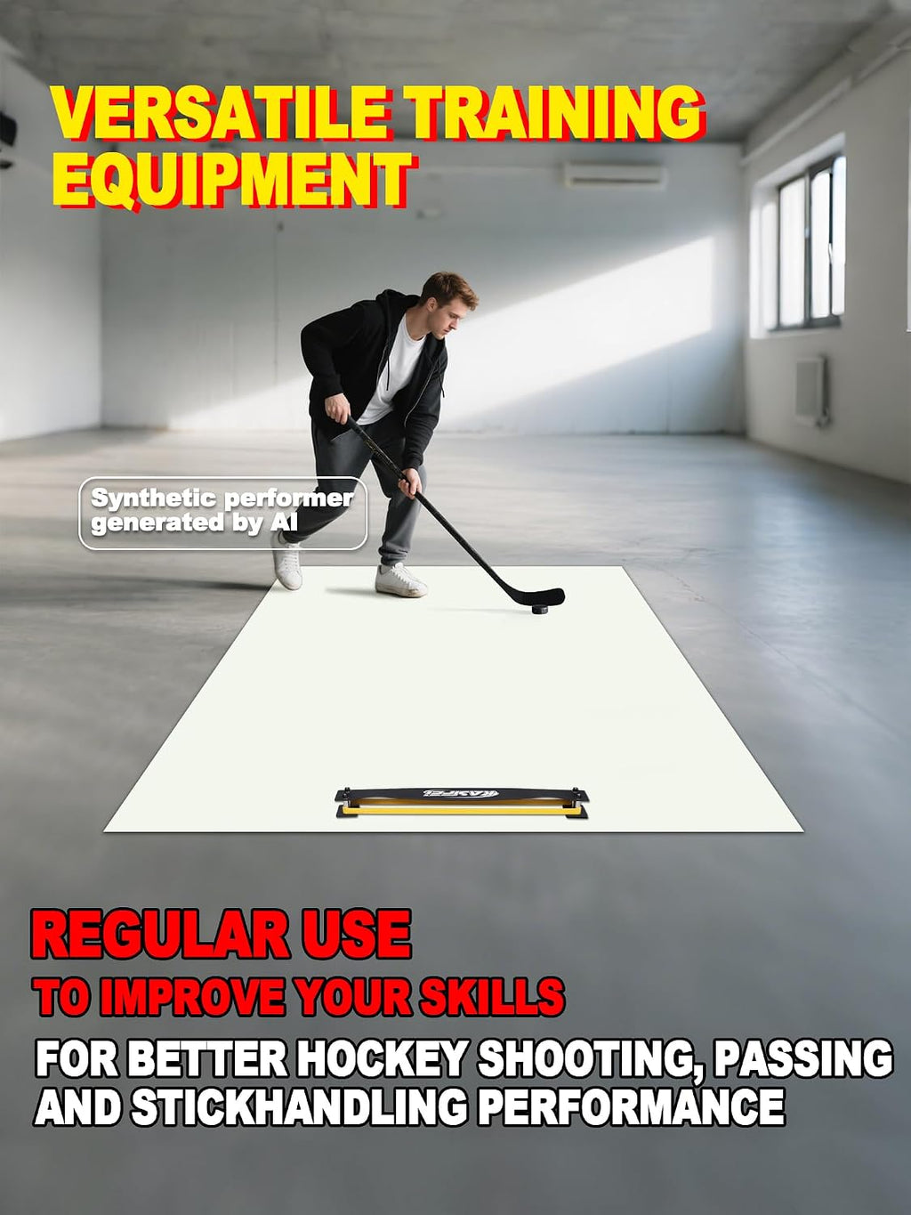 kasifei Portable Roll-Up Hockey Shooting Pad with Rebounder, Large 4.5 Foot x 10 Foot Size Professional Hockey Training Equipment for Shooting, Passing and Stickhandling