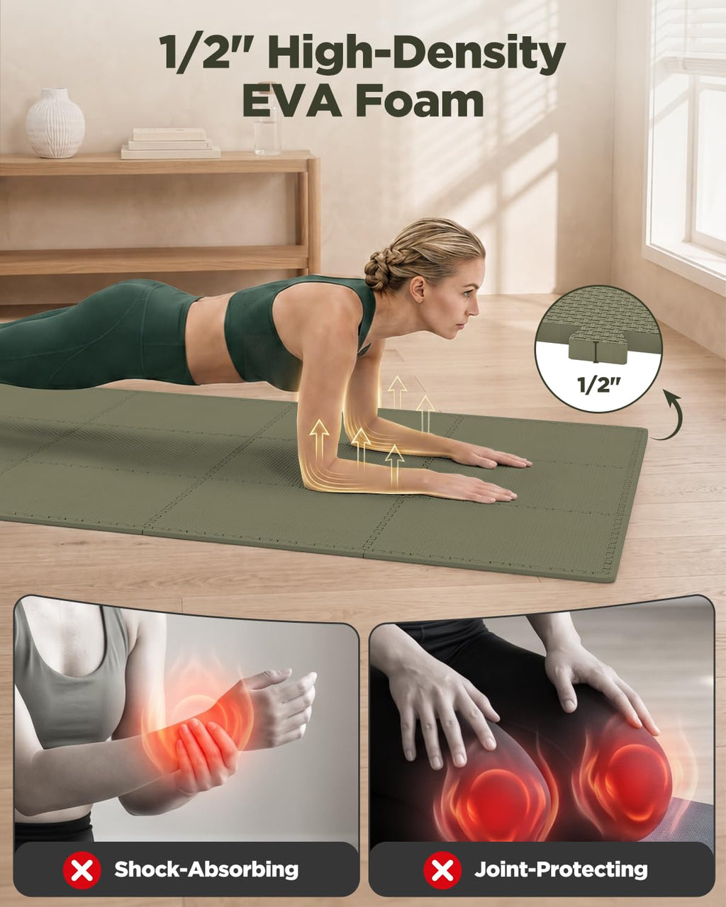 1/2" Thick 24 Pcs 96 Sq Ft EVA Foam Puzzle Exercise Mats, High-Density Interlocking Foam Floor Tiles for Home Gym, Gym Mat for Workout Equipment & Direct Exercise, Floor Padding for Kids