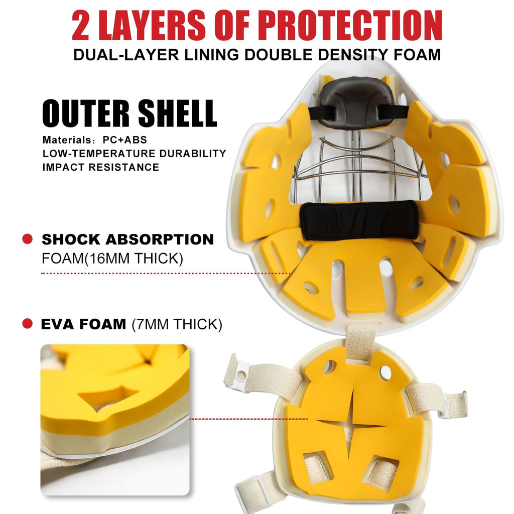 GY Hockey Helmet Combo with Facemask Senior Ice Hockey Goalie Helmet Adult/Cat-Eye Cage, Professional PC & ABS Shell/ 304 Stainless Steel Face Cage/Dual-Layer Lining