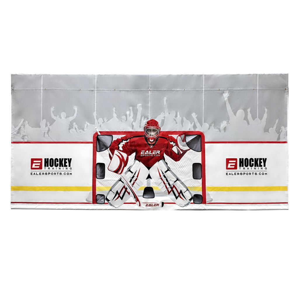 EALER Hockey Shooting Tarp 7x10 FT & 7/8x16 FT in 1 - Heavy Duty Goalie Target for Ice & Street Practice - Tear-Proof Built-in Shooter Tutor - Net Replacement for Garage Wall Protection