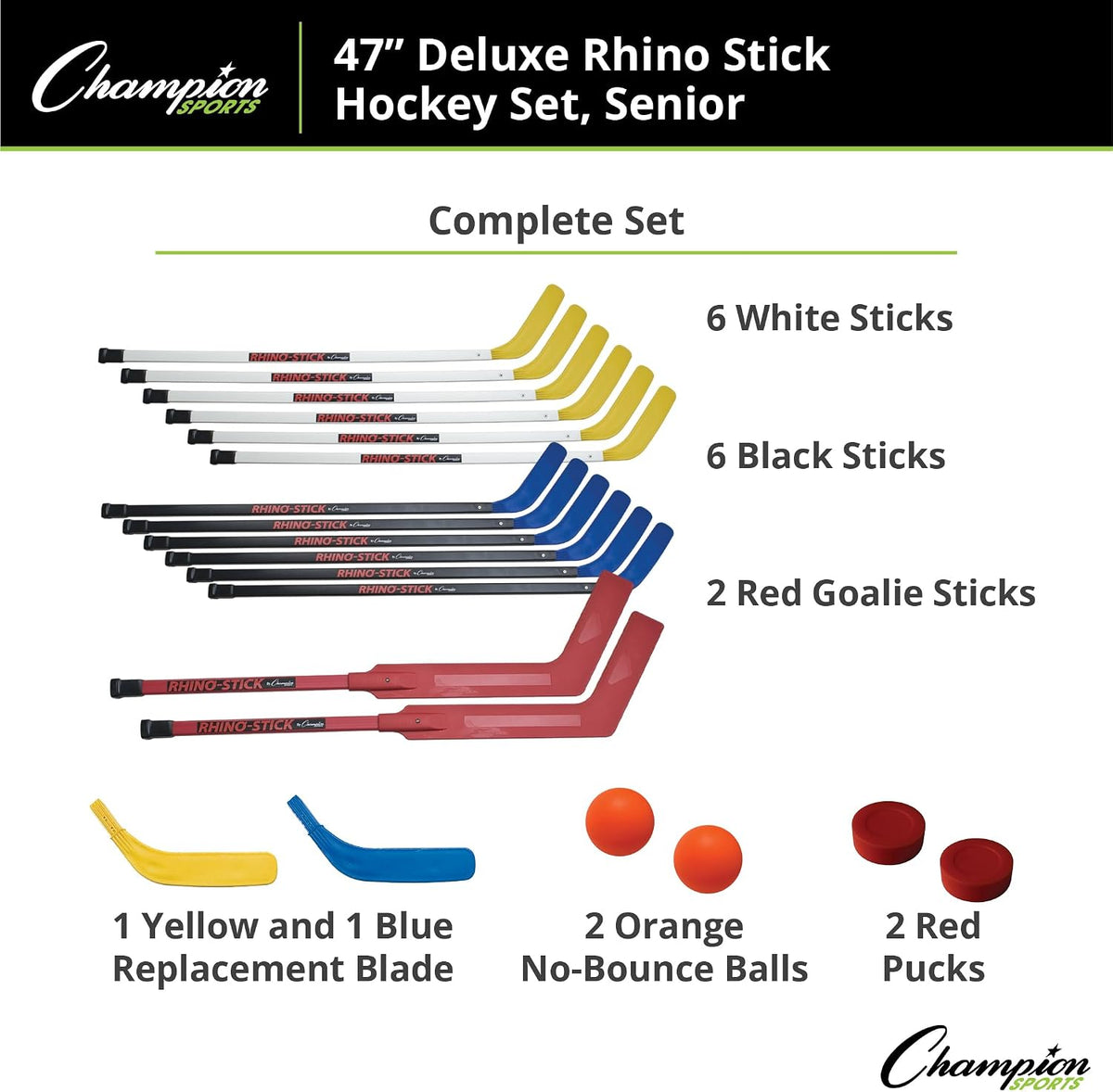 Champion Sports Rhino Stick Hockey Set â Durable ABS Sticks, Non-Marring Blades, Multiple Sizes â Complete Sets