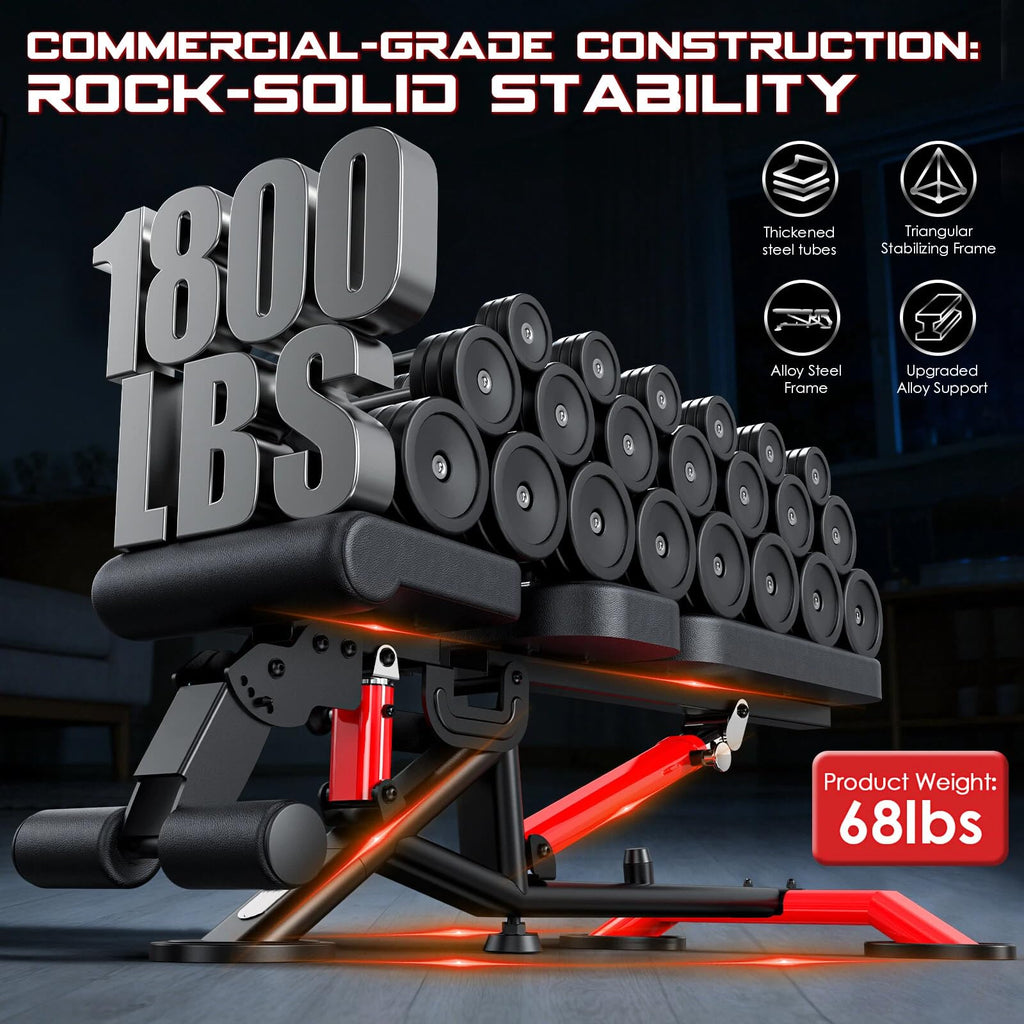 Commercial Adjustable Weight Bench, Heavy Duty 1800LBS