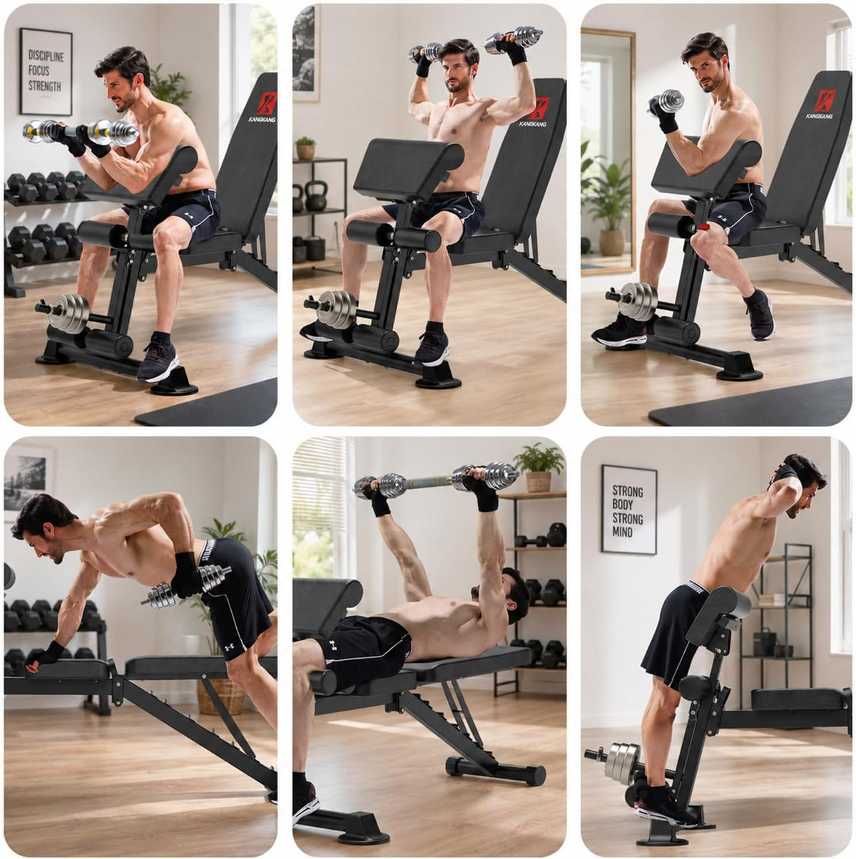 K KiNGKANG Adjustable Weight Bench, 660lbs Capacity Foldable Workout Bench with 7 Back Positions & 3 Seat Positions, Multi-Function Incline Decline Flat Exercise Bench for Full Body Workout, Home Gym Equipment
