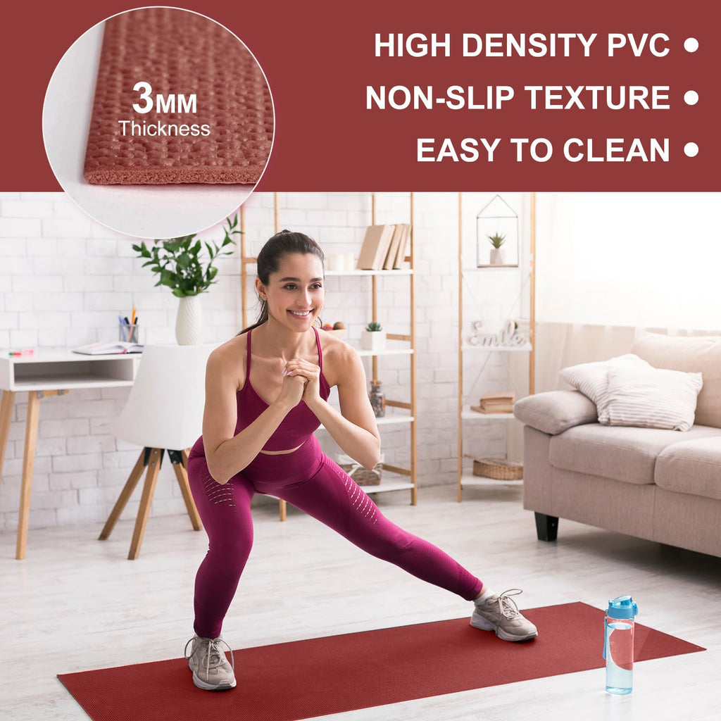 Funtery 3 mm Thin Yoga Mats Bulk, 68 x 24 in