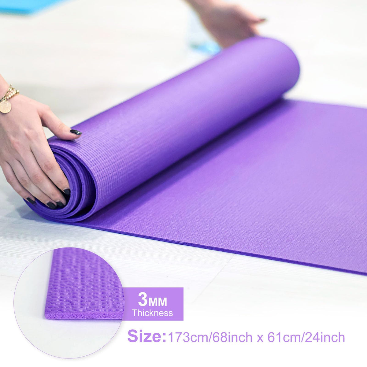 Funtery 3 mm Thin Yoga Mats Bulk, 68 x 24 in