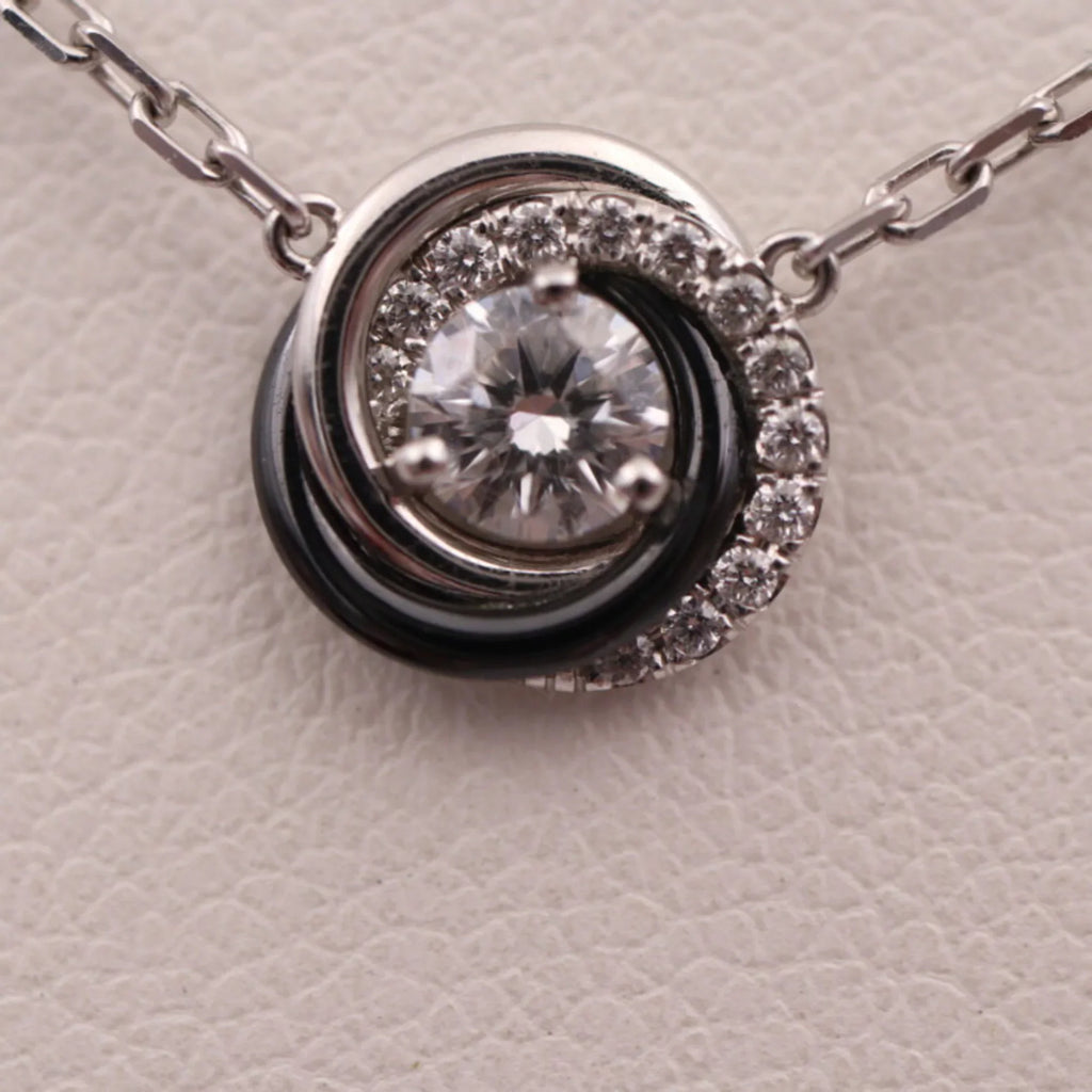 Pre-Owned CARTIER Cartier Trinity necklace CRB7224532 K18WG ceramic diamond white gold Dark Final Point 750 (Good)