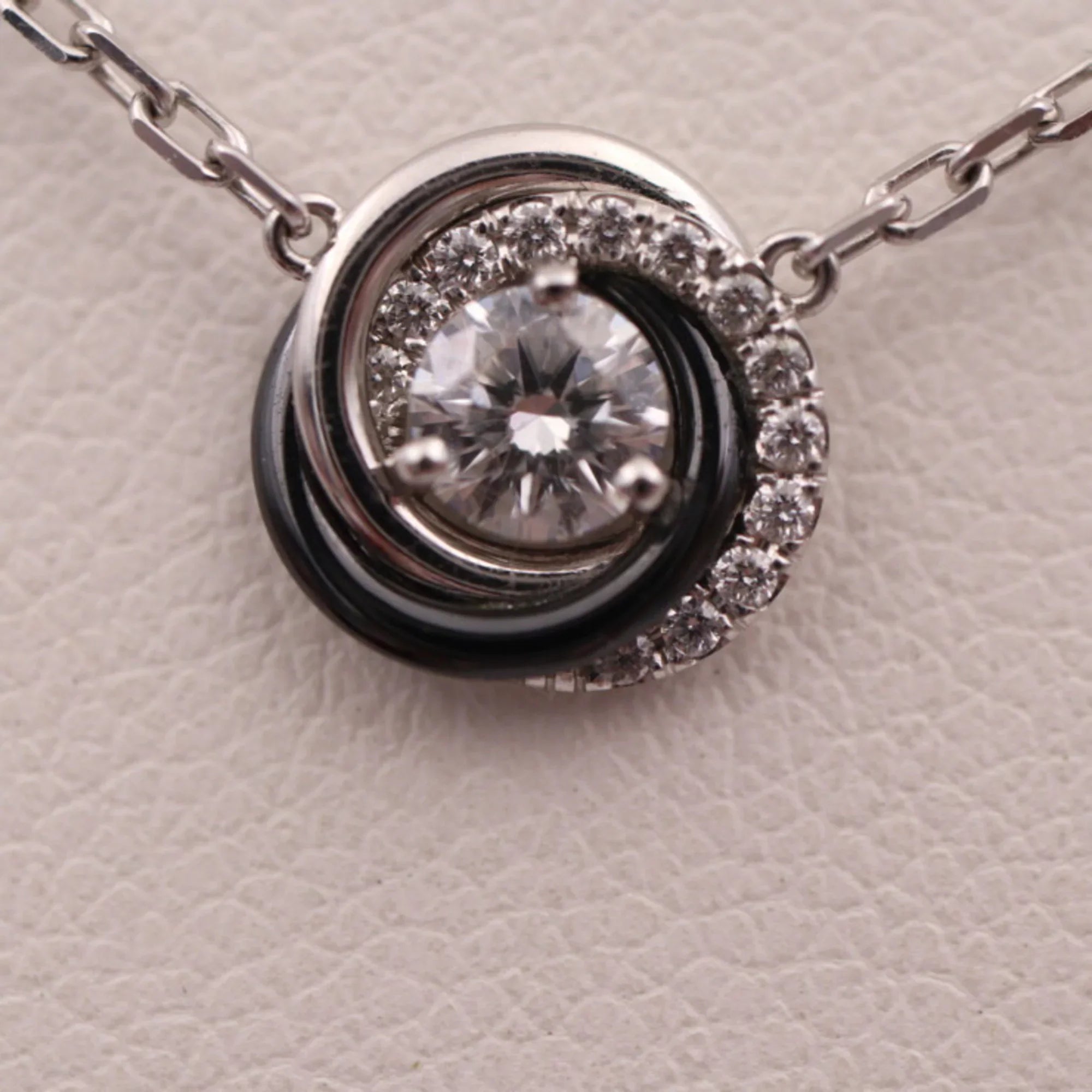 Pre-Owned CARTIER Cartier Trinity necklace CRB7224532 K18WG ceramic diamond white gold Dark Final Point 750 (Good)