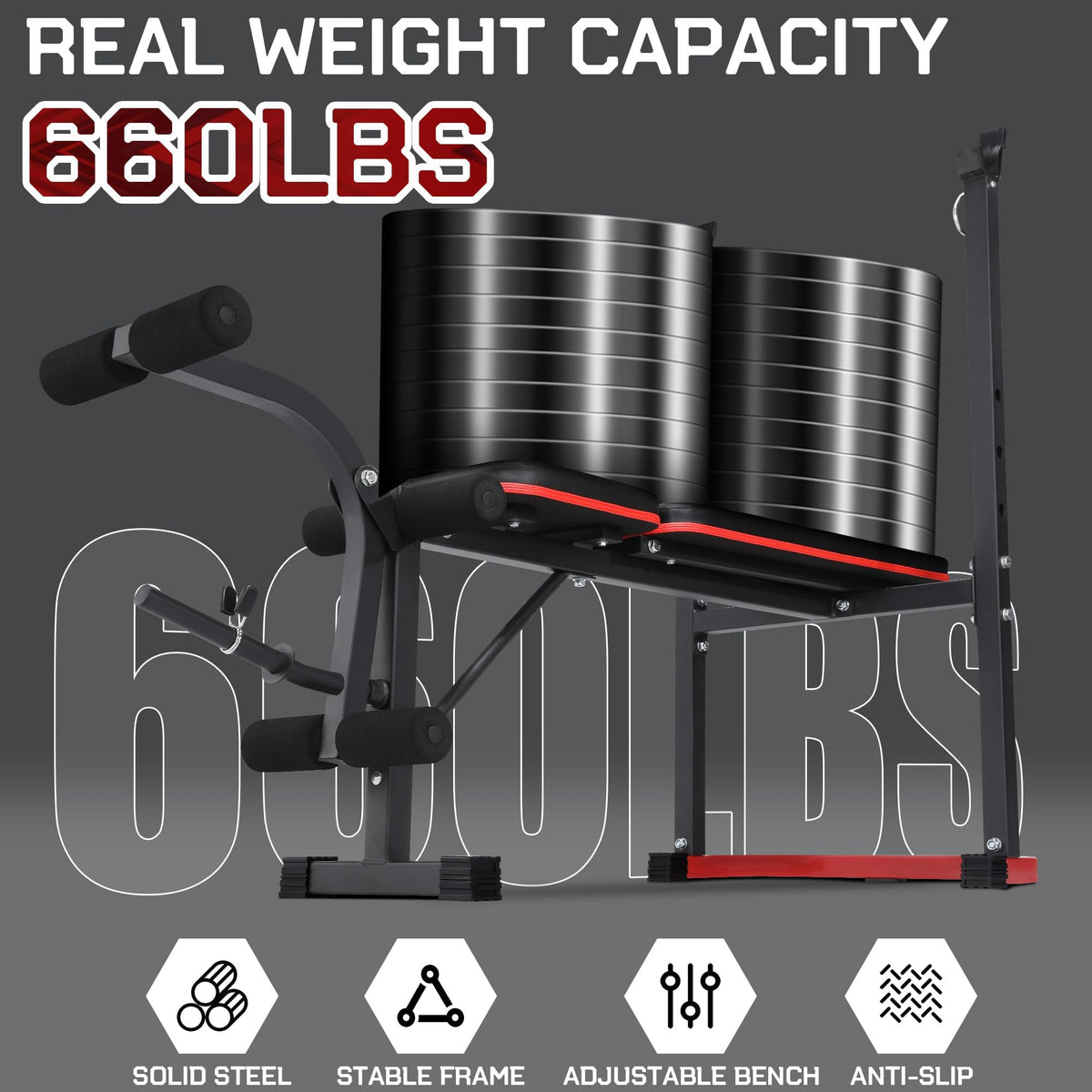 OPPSDECOR Foldable Weight Bench Set with Leg Extension and Curl, Squat Rack