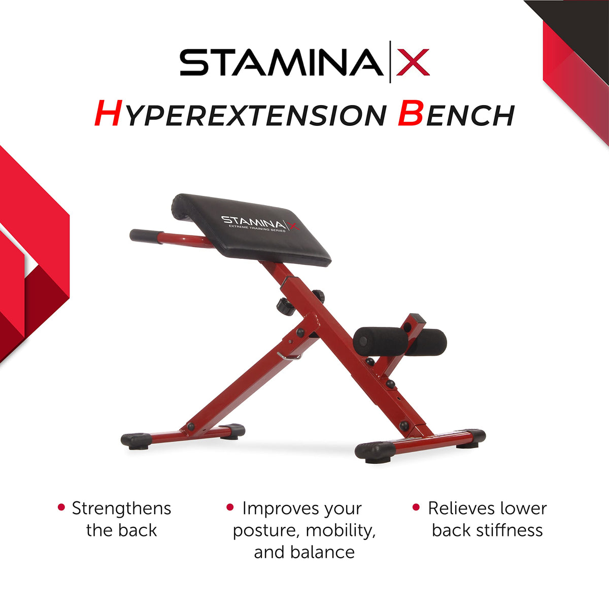 Stamina X Adjustable Ab, Back, and Core Strength Exercise, Sit-Up Fitness Hyperextension Weight Bench for At-Home Workouts