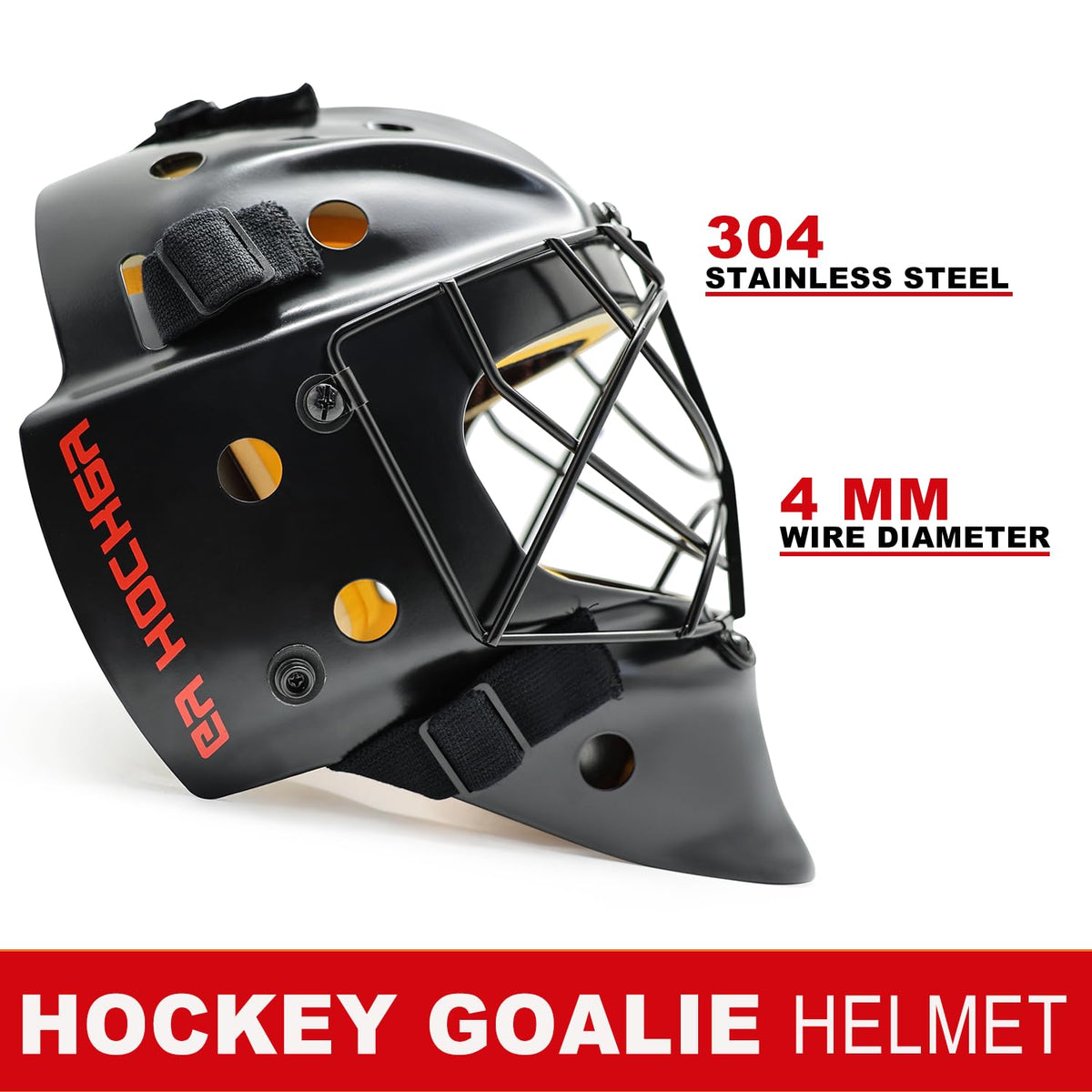 GY Hockey Helmet Combo with Facemask Senior Ice Hockey Goalie Helmet Adult/Cat-Eye Cage, Professional PC & ABS Shell/ 304 Stainless Steel Face Cage/Dual-Layer Lining