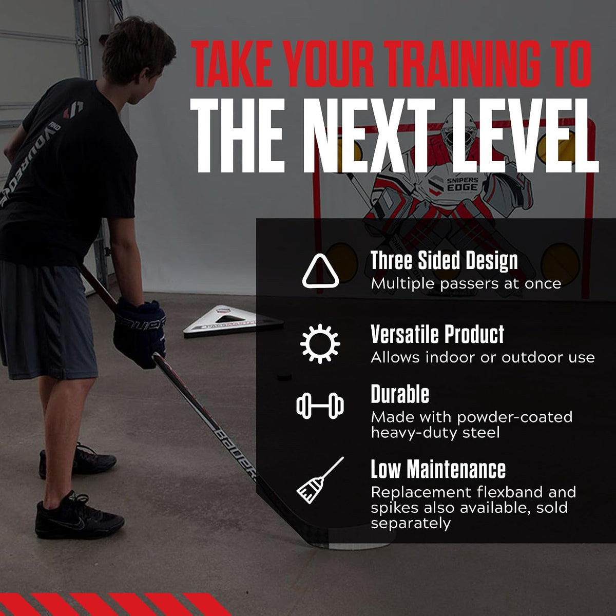 Snipers Edge Hockey PassMaster - 26" x 26" x 26" - Easy Assembly, Hockey Passer & Rebounder for Passing, One-Timers & Stickhandling Training, Portable Skill Development Aid, Works On and Off Ice