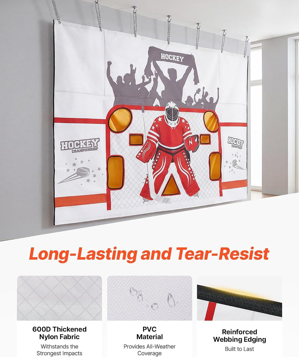 VEVOR Hockey Shooting Tarp, Shooter Tutor Ice Hockey Goal Practice Target, Tear-Proof Premium Net with 7 Holes, Easy Set Up Hockey Net Replacement, Training Equipment for Practicing Shooting Accuracy