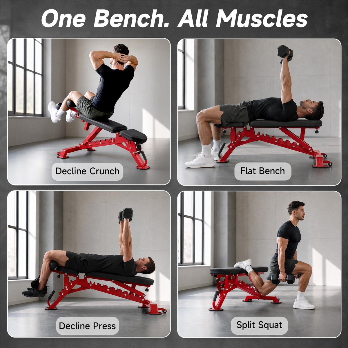 SPORTSOUL 1300LB Weight Bench, 50 Adjustable Positions FID Workout Bench