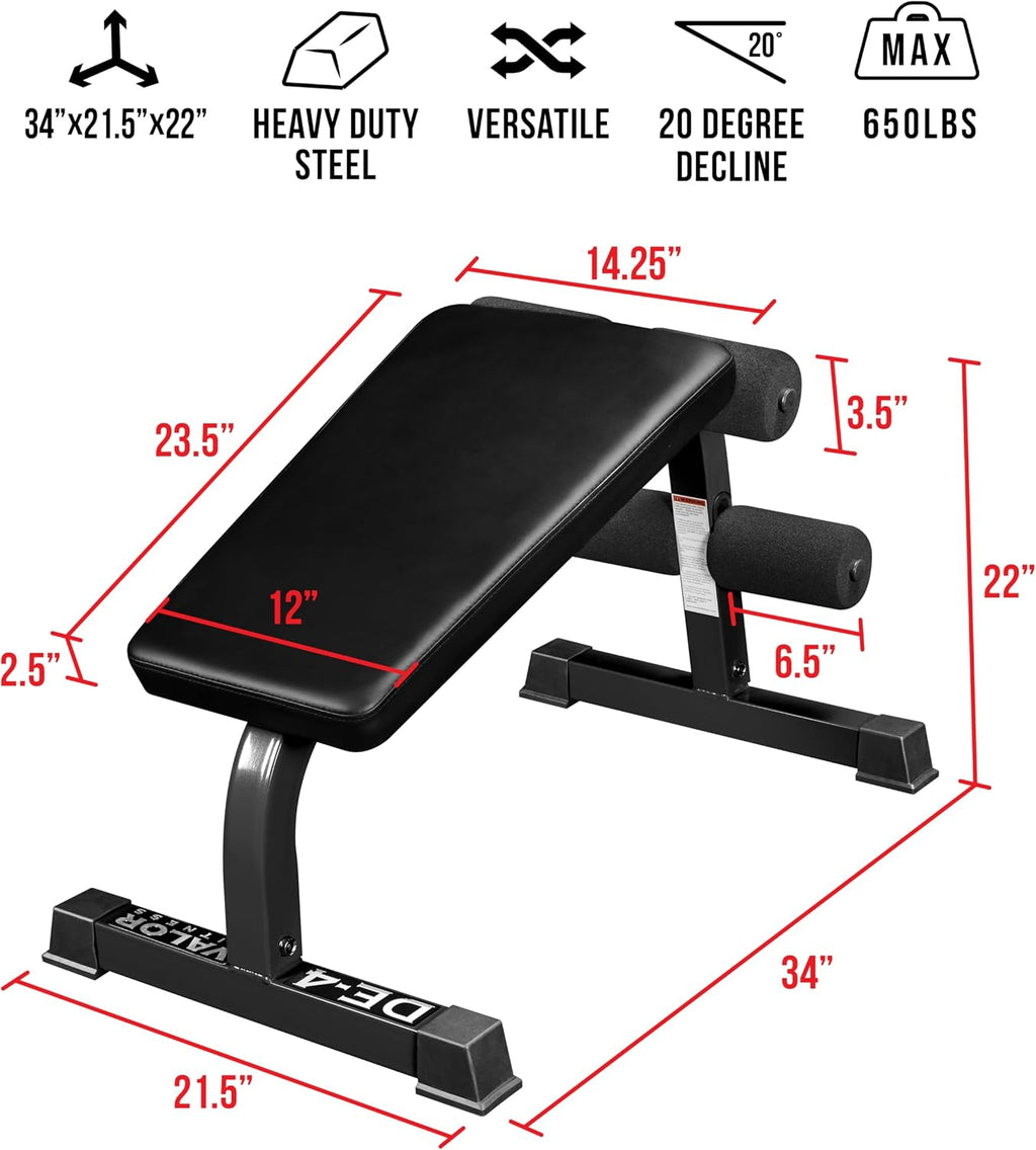 Valor Fitness Decline Sit-Up Bench for Ab Workouts â Heavy Duty Abdominal Slant Board for Crunches, Core Training, Russian Twists, Ab Raises â 650 lb Max Weight â Adjustable Fit â Home Gym Bench
