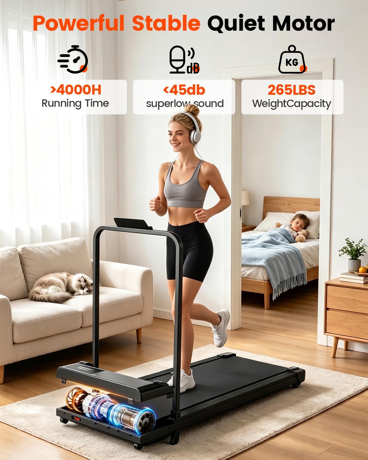 Walking Pad Treadmill with Incline and Handle Bar for Home Office