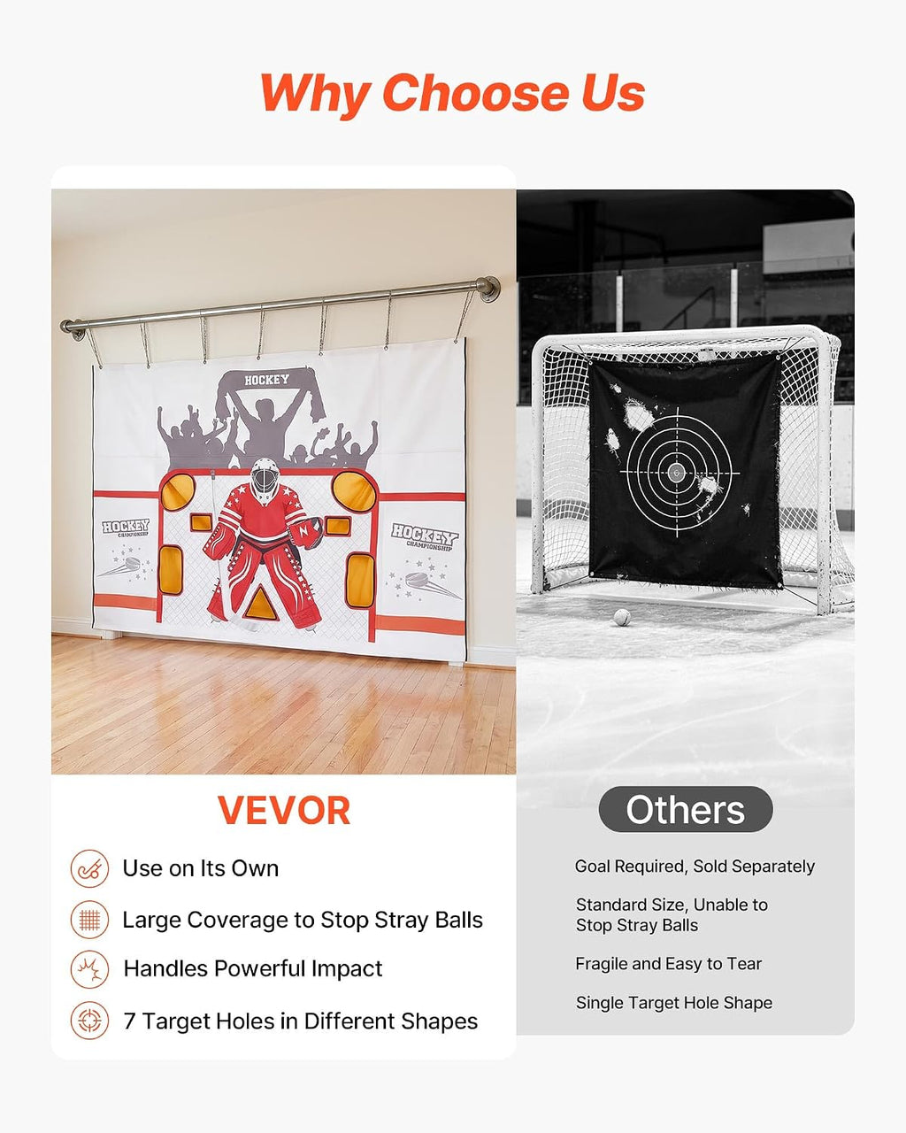 VEVOR Hockey Shooting Tarp, Shooter Tutor Ice Hockey Goal Practice Target, Tear-Proof Premium Net with 7 Holes, Easy Set Up Hockey Net Replacement, Training Equipment for Practicing Shooting Accuracy