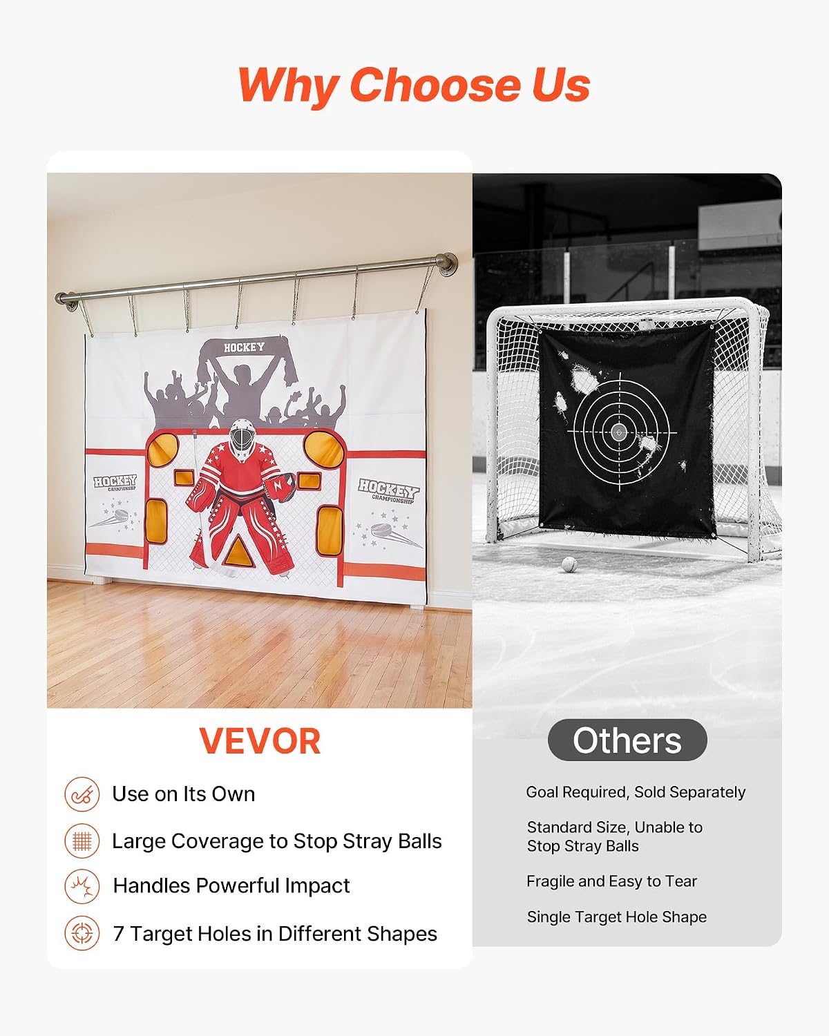 VEVOR Hockey Shooting Tarp, Shooter Tutor Ice Hockey Goal Practice Target, Tear-Proof Premium Net with 7 Holes, Easy Set Up Hockey Net Replacement, Training Equipment for Practicing Shooting Accuracy