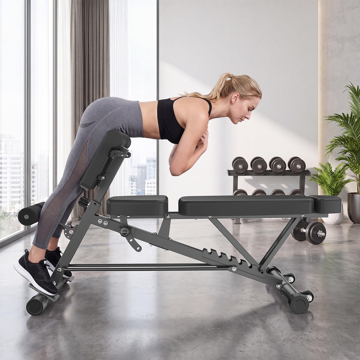 DUMOS Adjustable Weight Bench, 660 LBS Workout Bench Press with 2 Wheels