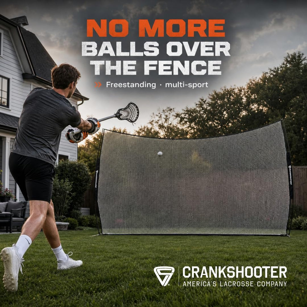 CRANKSHOOTER Lacrosse Backstop - Pop-Up Backstop for Training and Practice - Heavy Duty Training Equipment - 21' x 11' Collapsible Barrier Wall - Easy Setup & Take Down - Includes Travel Case