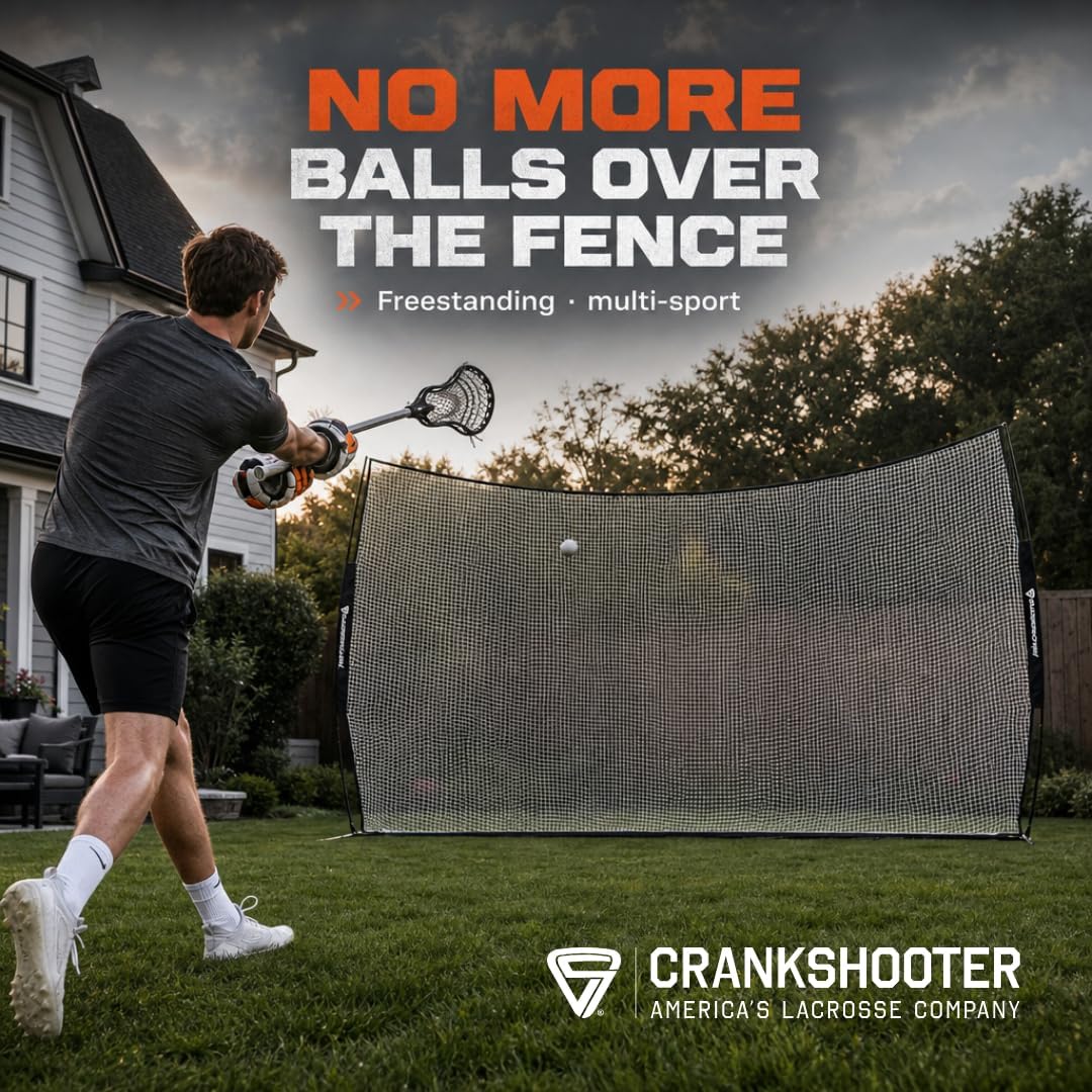 CRANKSHOOTER Lacrosse Backstop - Pop-Up Backstop for Training and Practice - Heavy Duty Training Equipment - 21' x 11' Collapsible Barrier Wall - Easy Setup & Take Down - Includes Travel Case