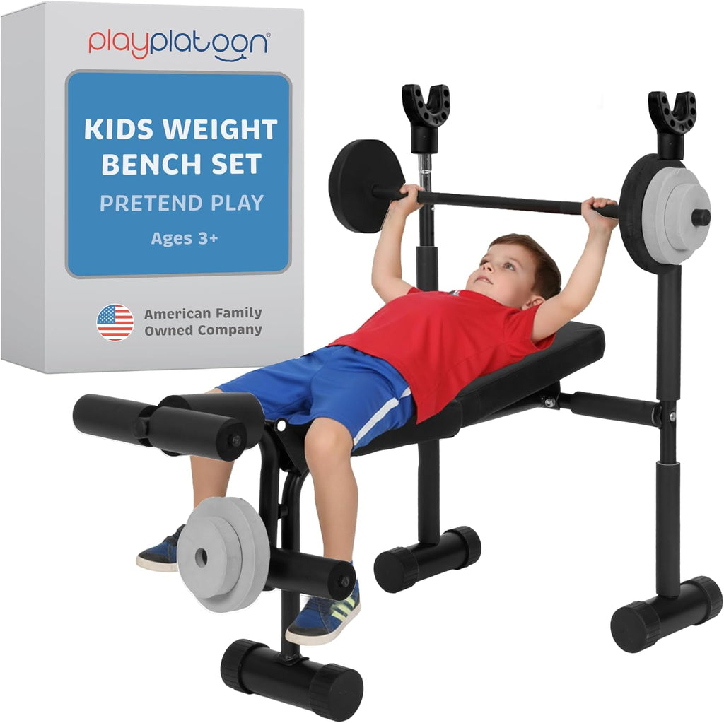 Play Platoon Kids Weight Bench Set or Squat Rack- Kids Gym Equipment for Home - Fitness Equipment for Boys - Workout and Exercise Equipment - Ages 3+