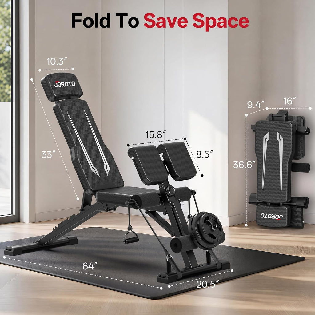 JOROTO Adjustable Weight Bench, Foldable Incline Decline Flat Workout Bench