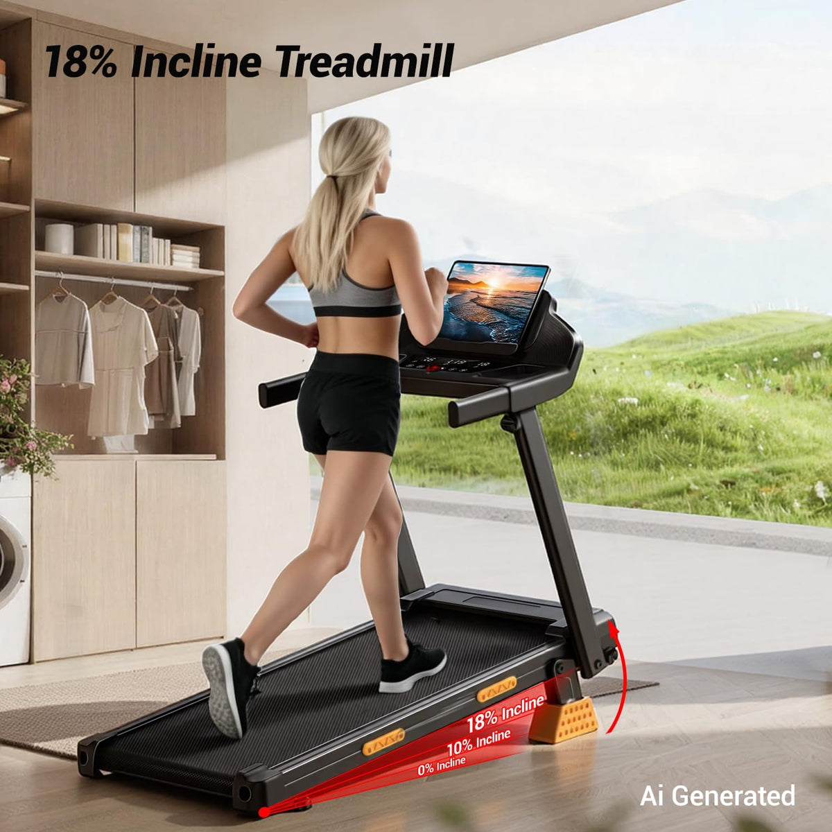 LONTEK 18% Incline Treadmills for Home with Handle Bar