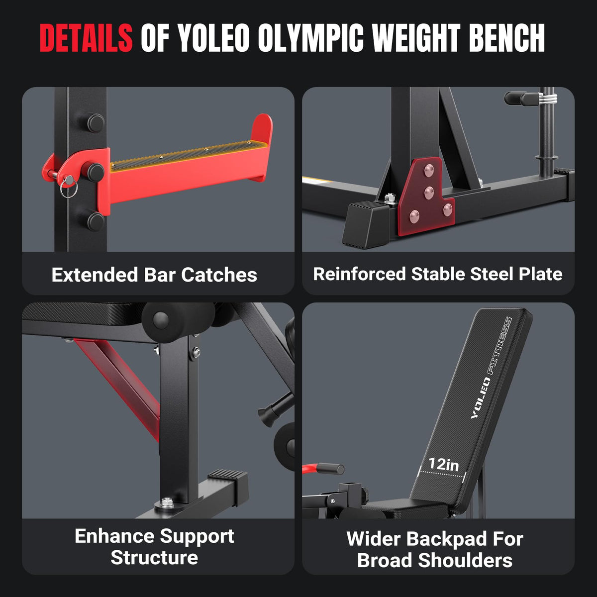 YOLEO 6-in-1 Weight Bench Set, 880LBS Adjustable Bench with Rack & Curl Pad