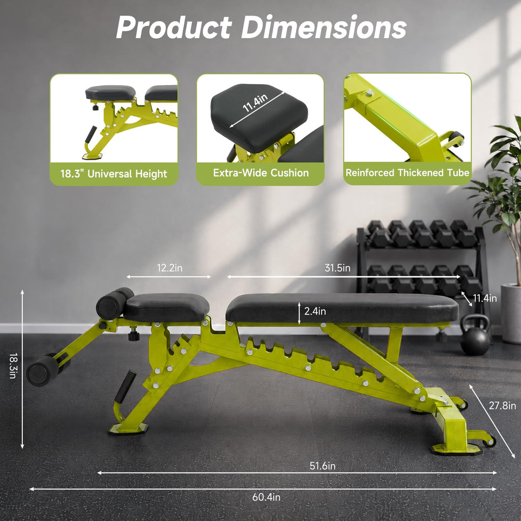 SPORTSOUL 1300LB Weight Bench, 50 Adjustable Positions FID Workout Bench