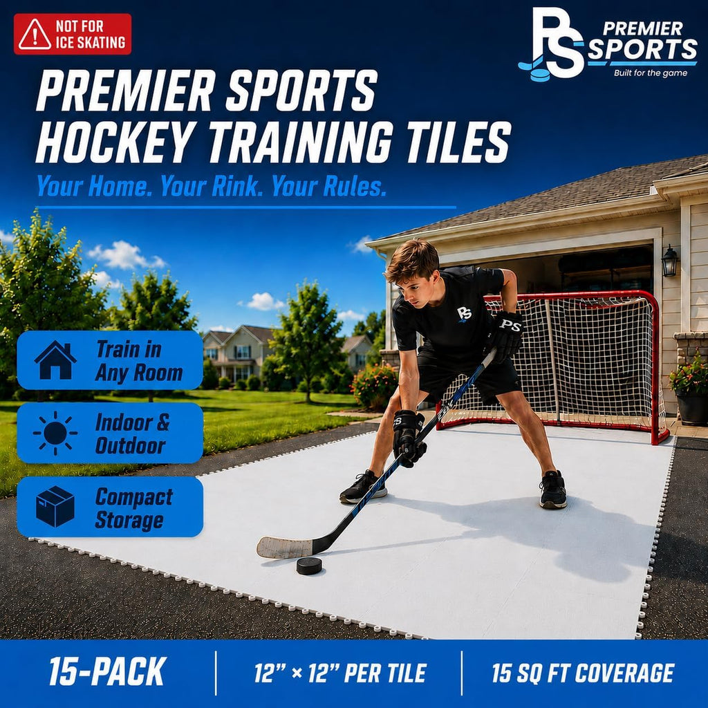 PS Bundle Hockey Flooring Tiles for Training - 15 Pack of 12 x 12â + 54â Junior Steel Street Hockey Goal
