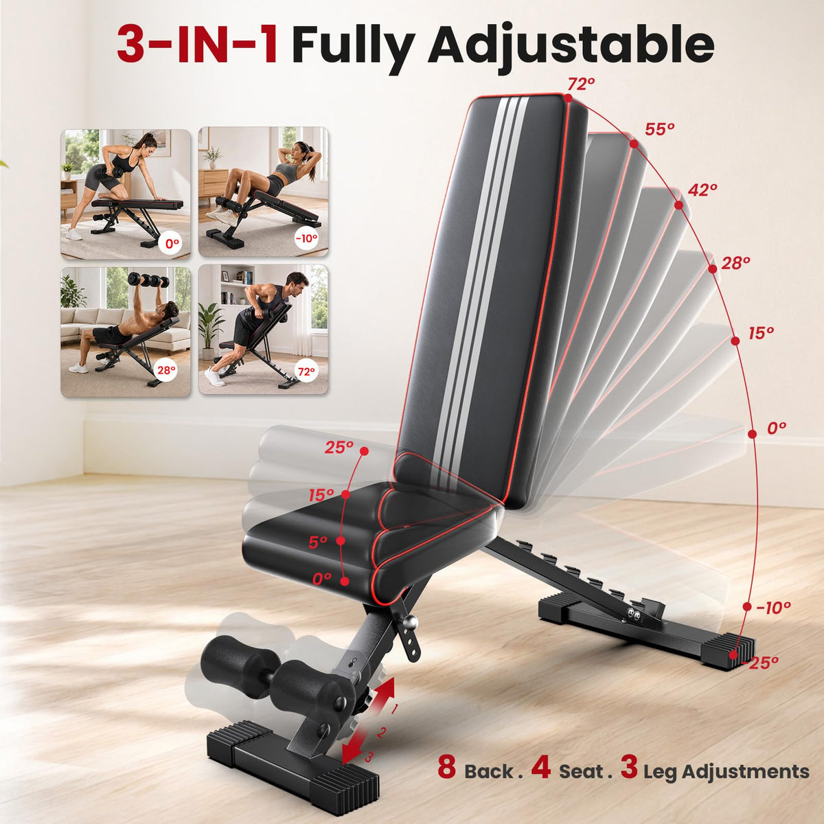 Adjustable Weight Bench, ASTM-Certified 660LB Workout Bench for Home Gym