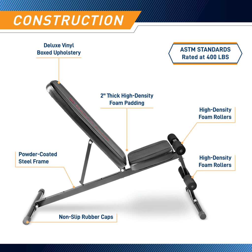 Marcy Multi-Position Adjustable Utility Bench for Home Gym Weightlifting and Strength Training