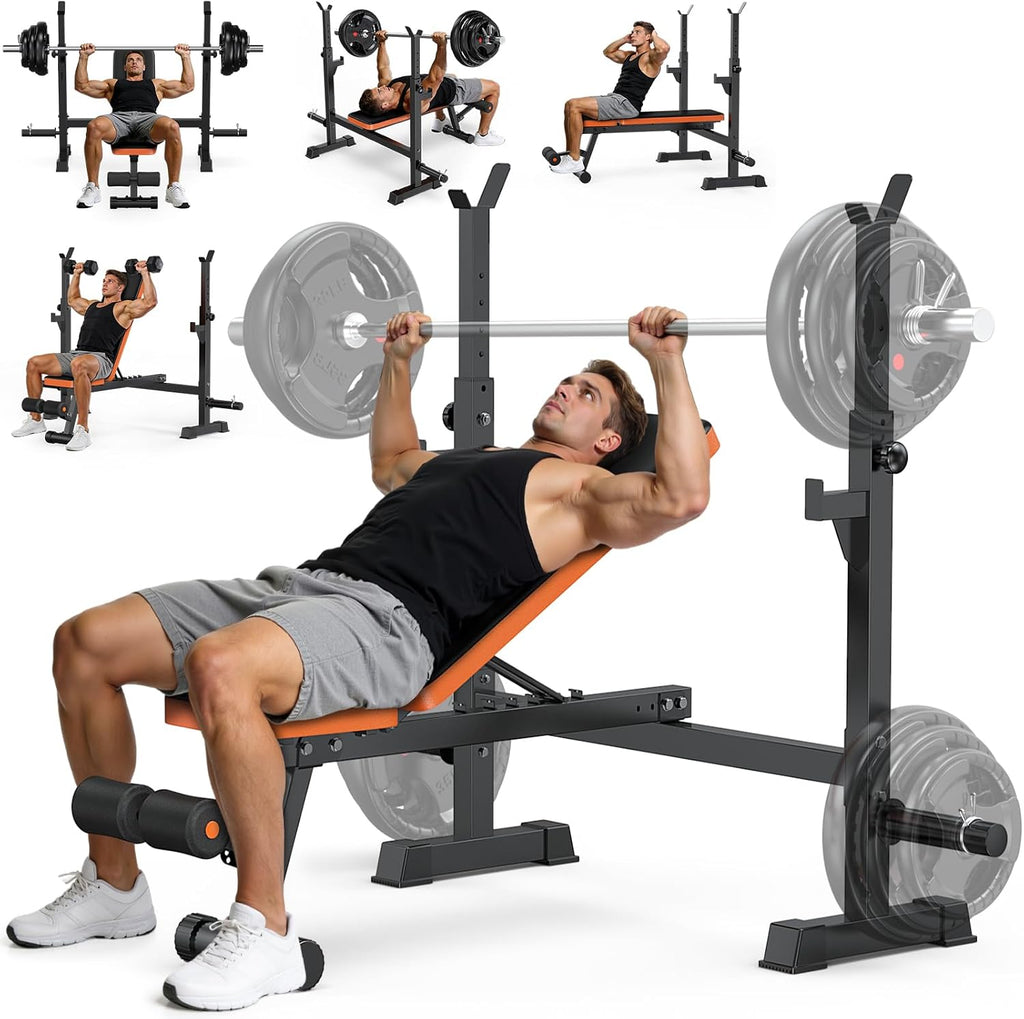 Fostoy Adjustable Weight Bench with Barbell Rack & Incline Design