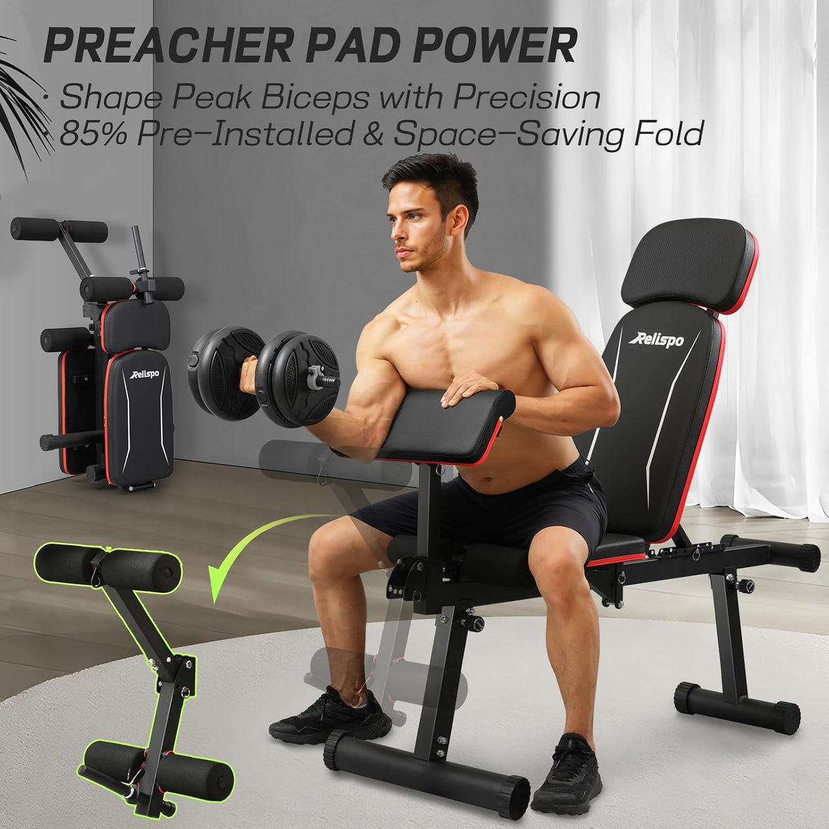 Adjustable Weight Bench with Leg Extension and Leg Curl, 1200 lbs