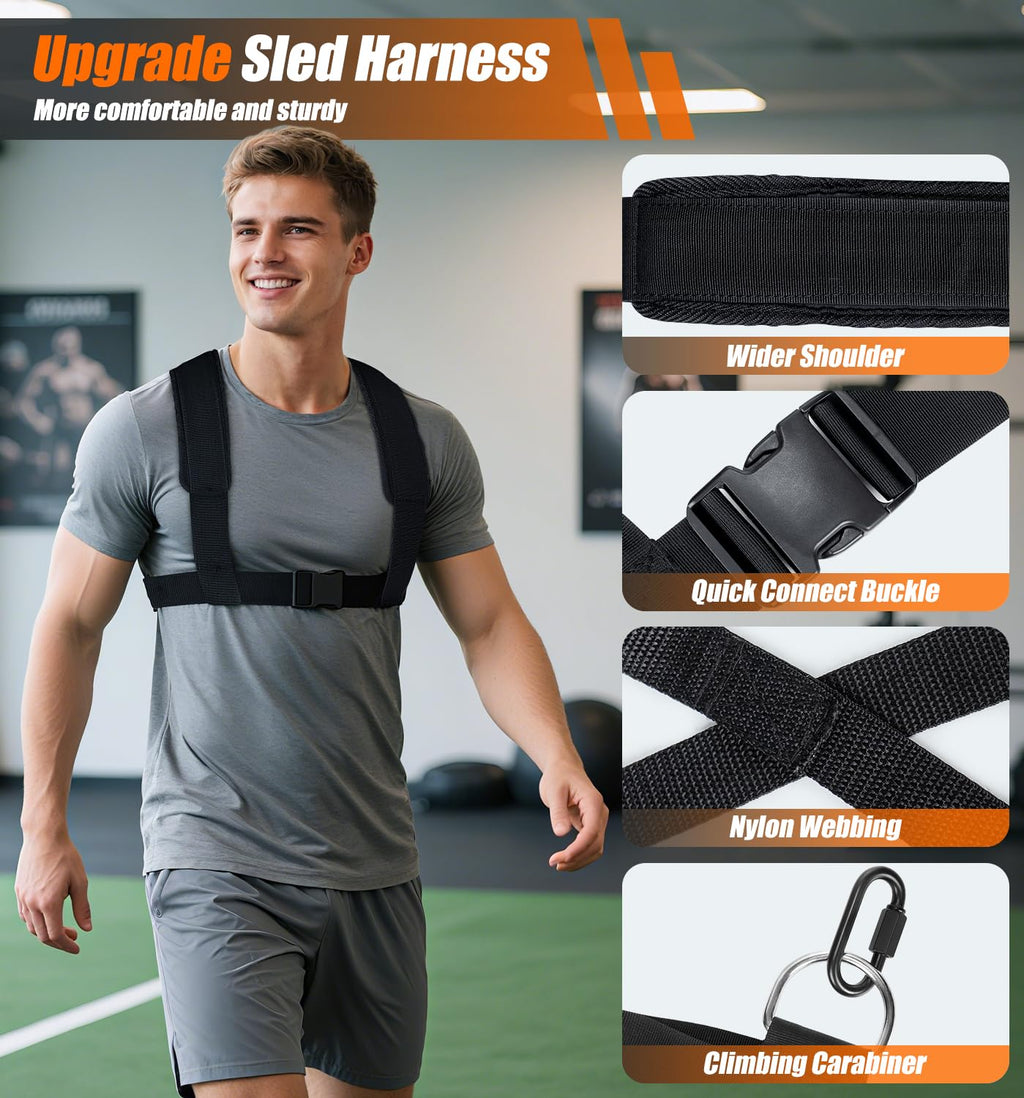 Football Sleds and Chutes, Weight Sled, Workout Fitness Sled for Training- Running Speed, Agility, Soccer, Strength, Adjustable Height Handle, Fits 1" & 2" Weight Plates