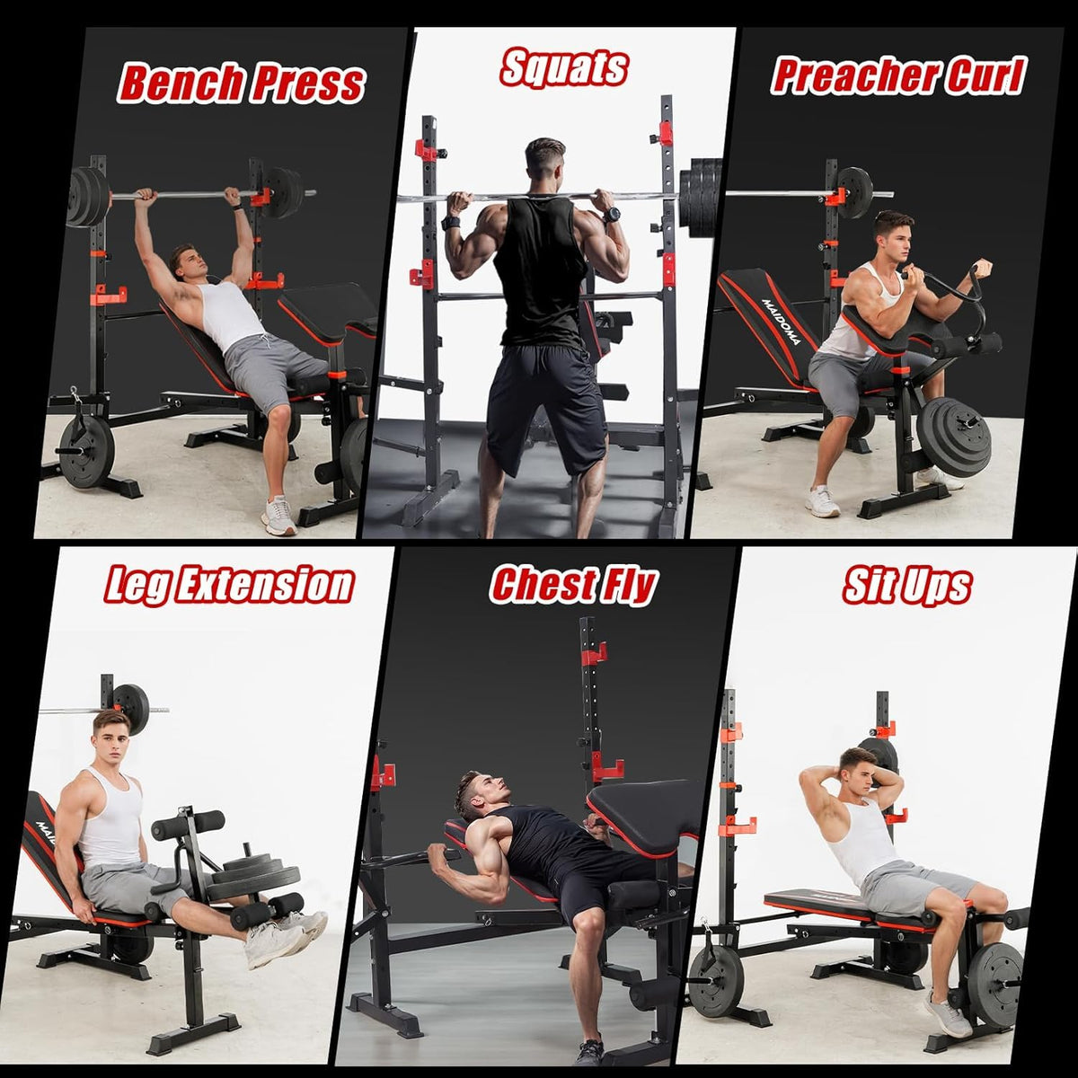 MAIDOMA Foldable 1500LBS Capacity 8 IN 1 Weight Bench Set with Leg Extension/Squat Rack/Preacher Curl, Adjustable Bench Press for Home Gym Full Body Workout (US Stock)