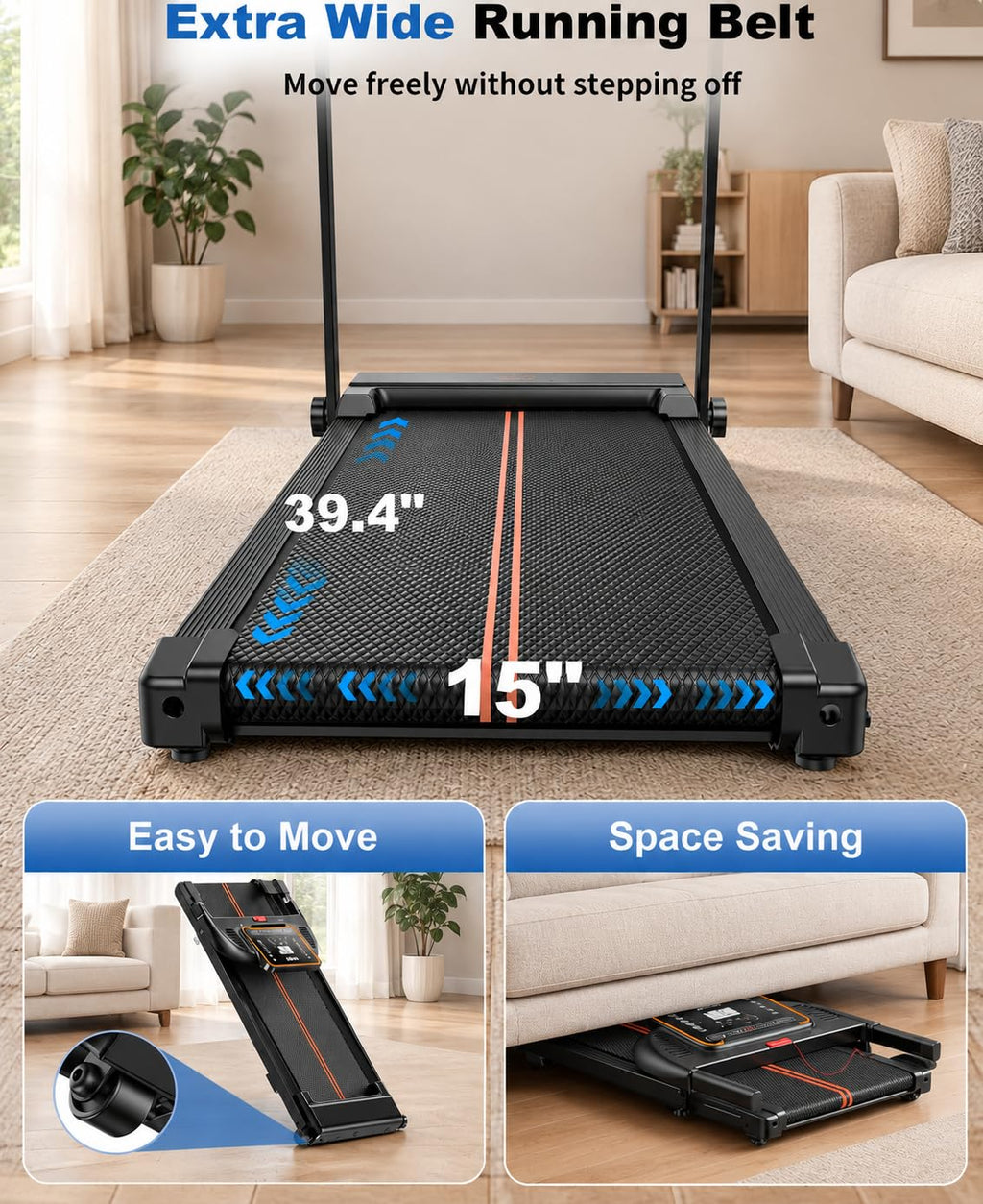 Treadmills for Home Walking Pad - Foldable Treadmill Under Desk with Handle Bar 0.6-6.2 MPH Portable Folding Pads Compact Running Machine Quiet Lightweight