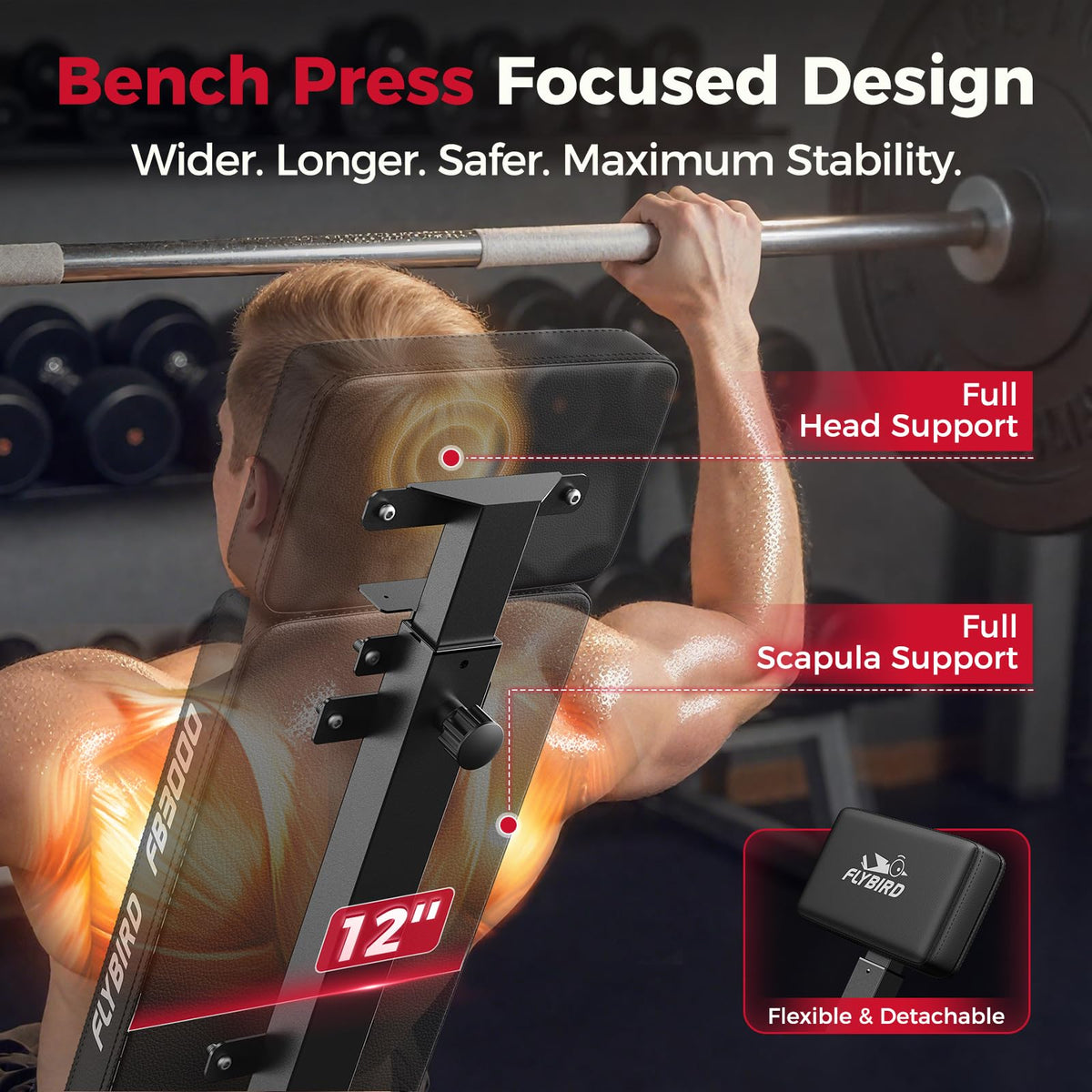 FLYBIRD Adjustable Weight Bench, Full Body Workout Bench for Home Garage Gym Strength Training, Incline Flat Decline for Sit Up Bench Press