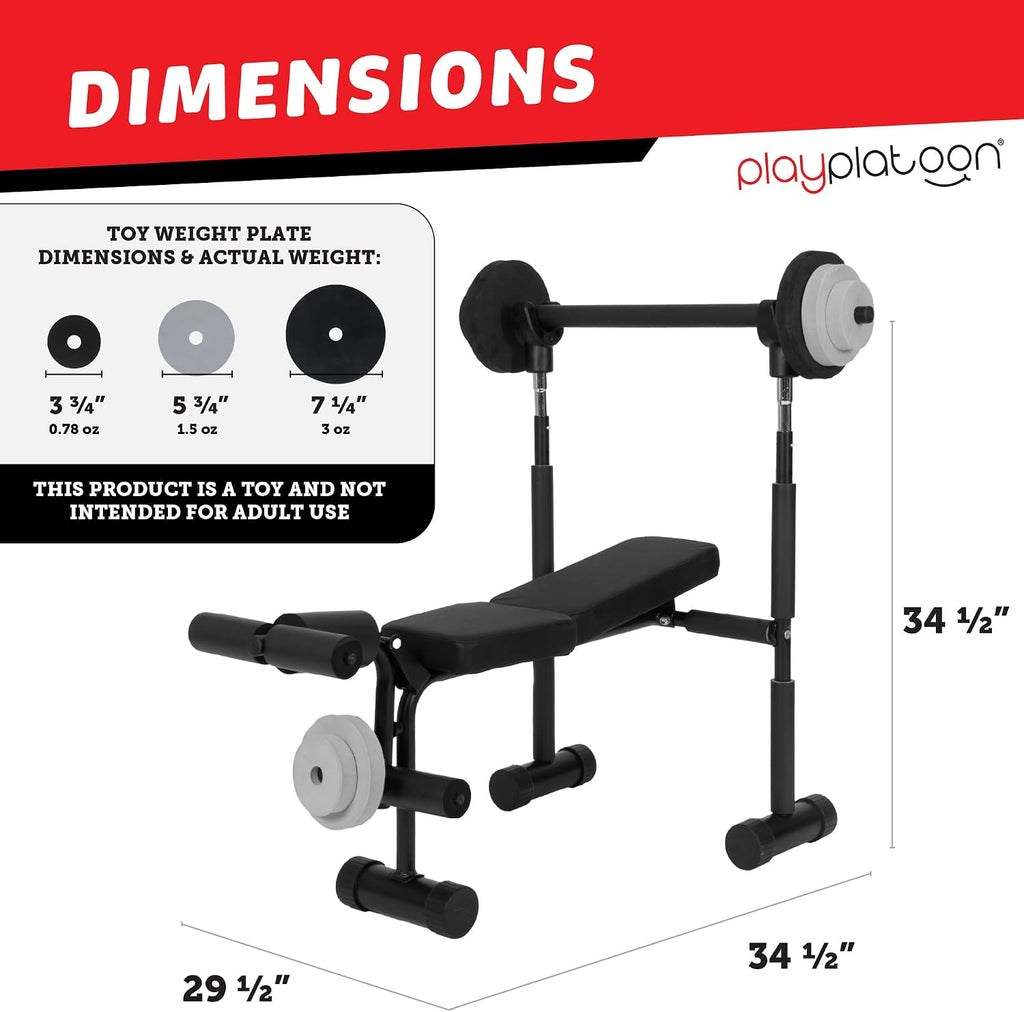 Play Platoon Kids Weight Bench Set or Squat Rack- Kids Gym Equipment for Home - Fitness Equipment for Boys - Workout and Exercise Equipment - Ages 3+